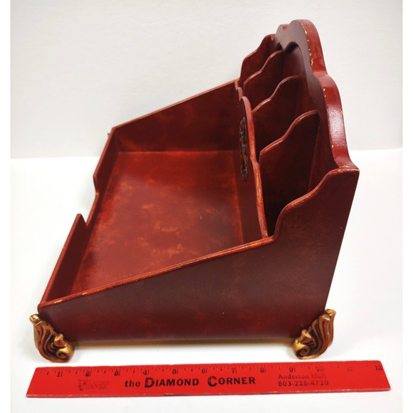 Vintage Mid Century Modern Footed Wooden Mail Letter Desk Organizer Ornate NICE! - Picture 9 of 14